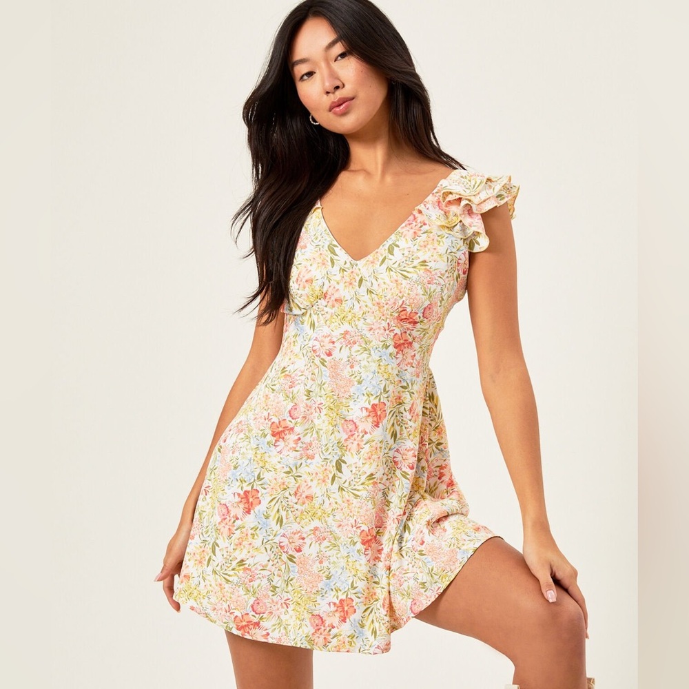 Floral Ruffle Sleeve Mini Dress
